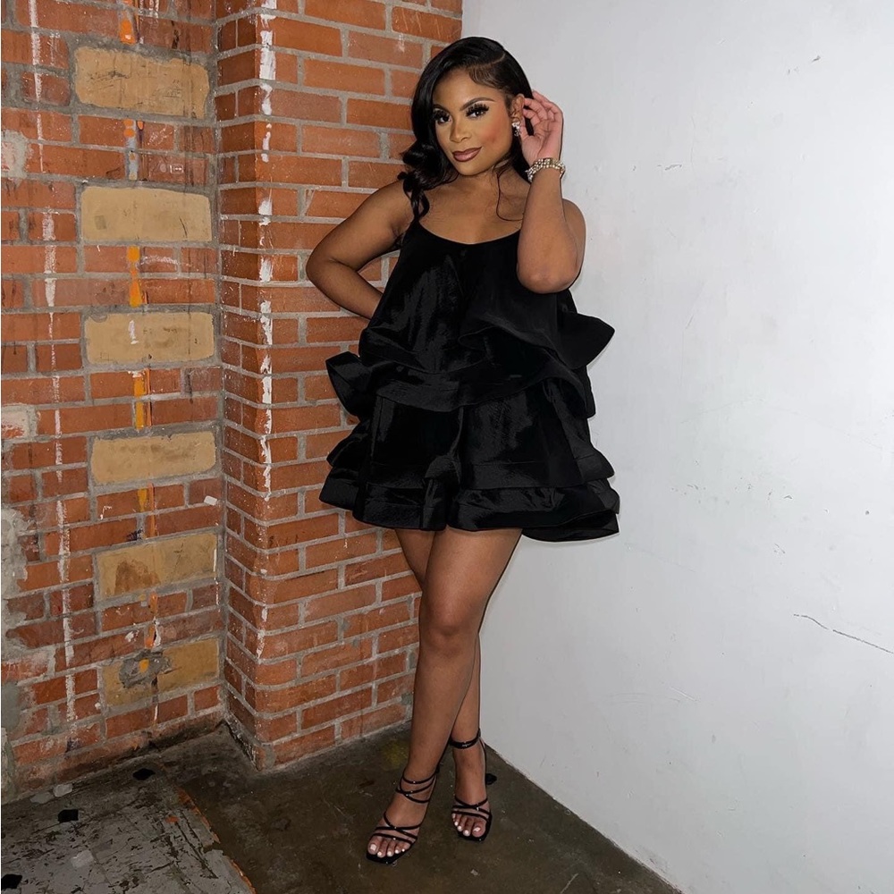 Black Spaghetti Strap Ruffled Mini Dress | Icee Collection